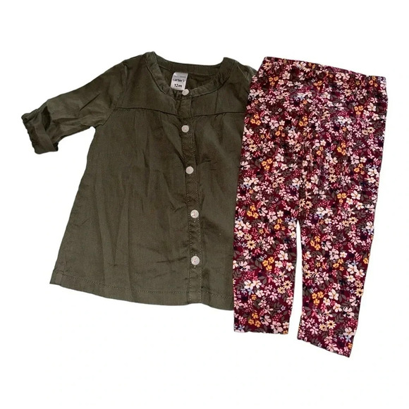 Carters Baby Girls 2,Pc. Tunic and Floral,Print Leggings Set 12 months - Picture 1 of 4